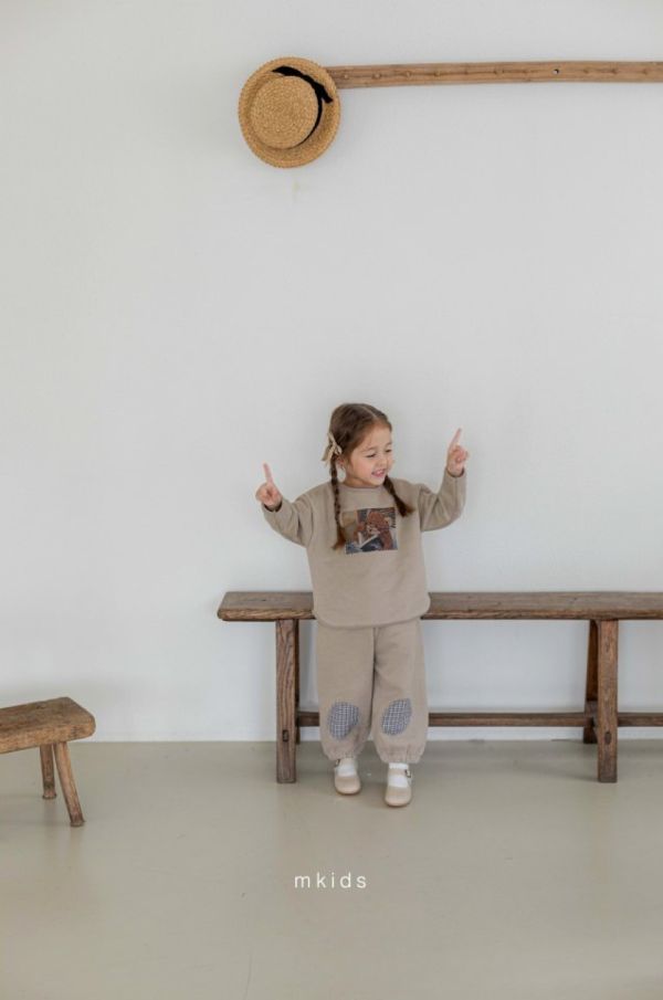 格紋補丁休閒棉褲 