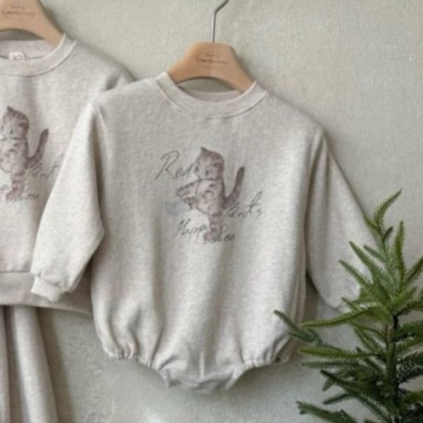 親子系列 貓咪插畫印花長袖衛衣 包屁衣」 