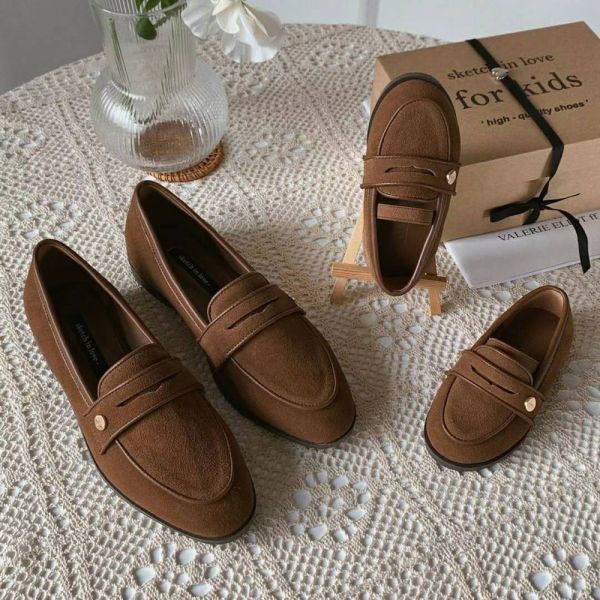 韓國親子鞋 熱門款牛皮金扣樂福鞋 