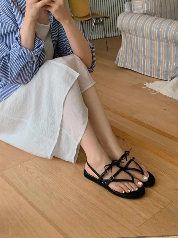 莫內蝴蝶結細帶氣質夾腳涼鞋 