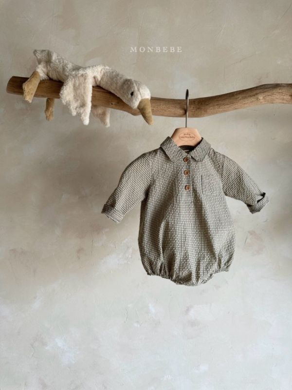 格紋翻領鈕扣長袖上衣 寶寶包屁衣 兄弟裝 