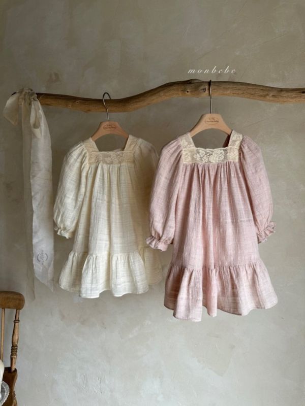 親子系列 方領蕾絲泡泡袖洋裝 包屁衣 