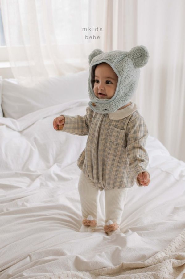 經典小格紋娃娃領包屁衣 