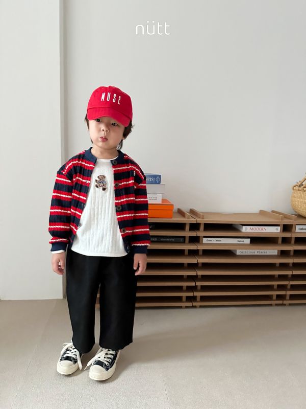 寬版條紋針織鈕扣外套 