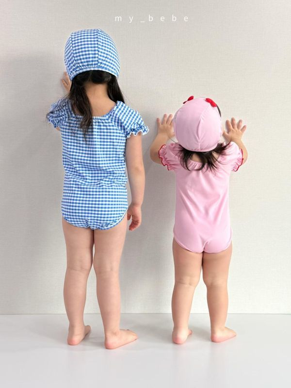 小飛袖立體愛心造型連身游泳服（附帽） 