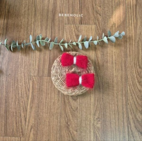 現貨 - 毛毛蝴蝶結正紅小髮飾 (二入) 