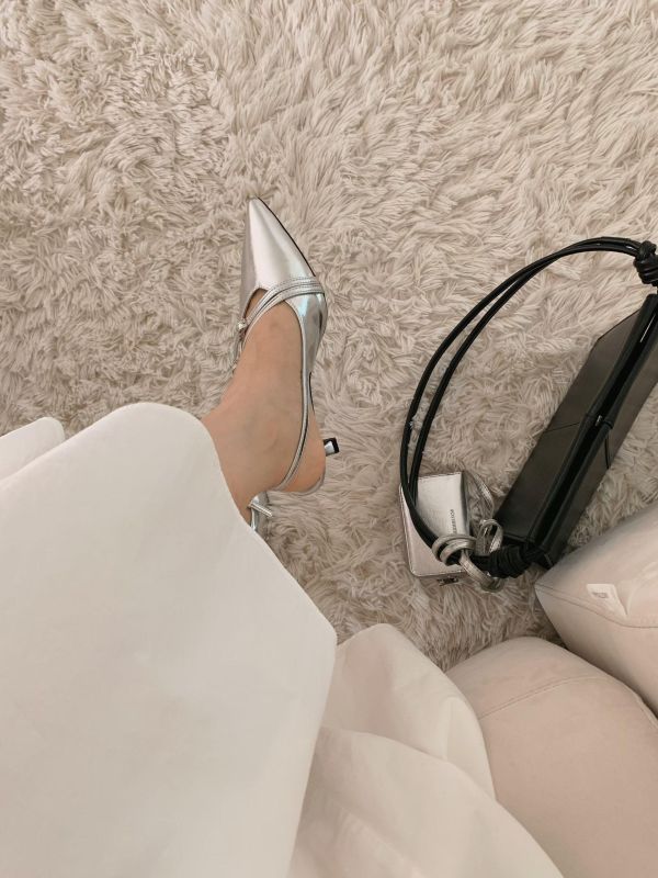 法式尖頭交叉設計感細跟鞋 粗跟鞋 