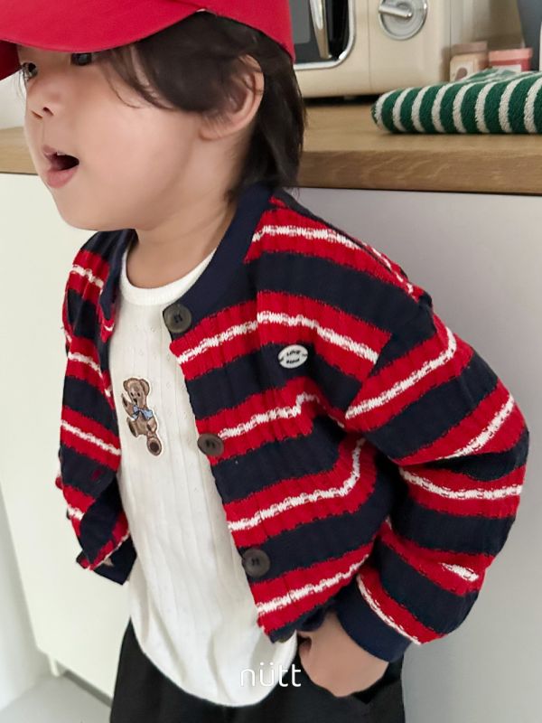 寬版條紋針織鈕扣外套 