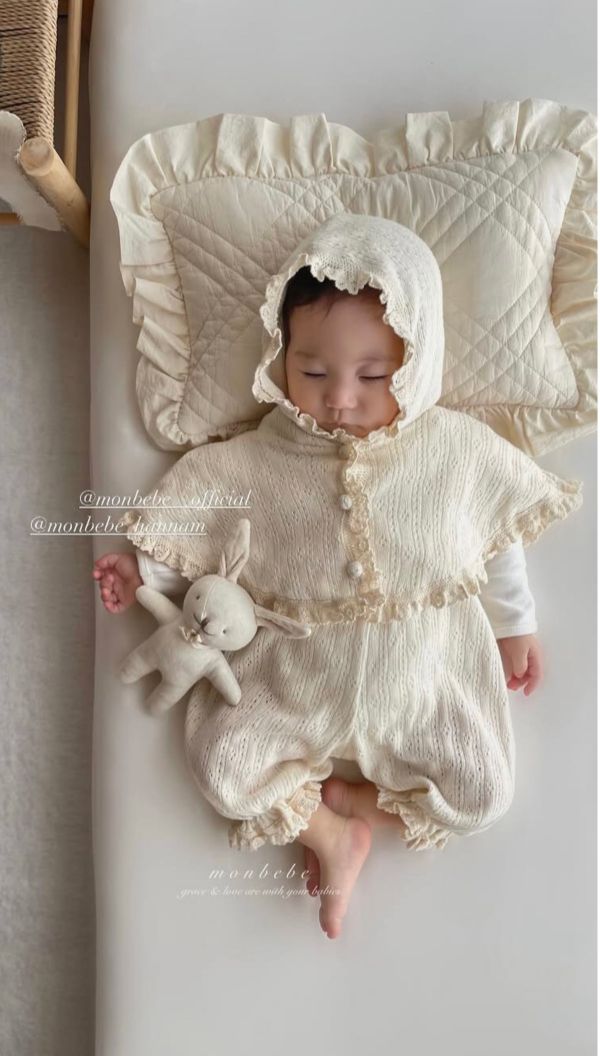 針織蕾絲花邊連披風 monbebe korea,monbebe,童裝代購