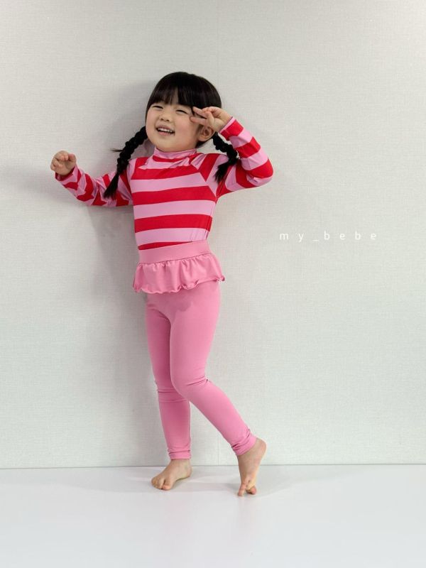 夏日多巴胺條紋長袖防曬泳衣兩件套 