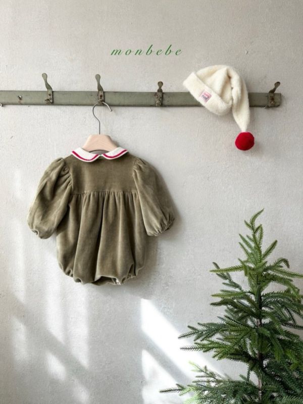 絲絨滾邊翻領包屁衣 