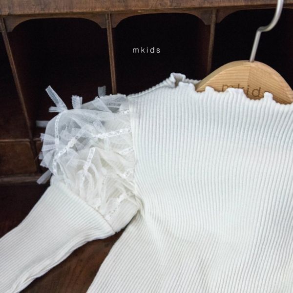 捲邊公主袖設計坑條上衣 姊妹裝 
