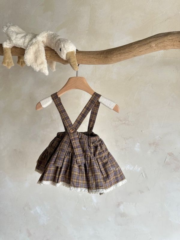 英倫格紋吊帶澎澎裙 姊妹裝 