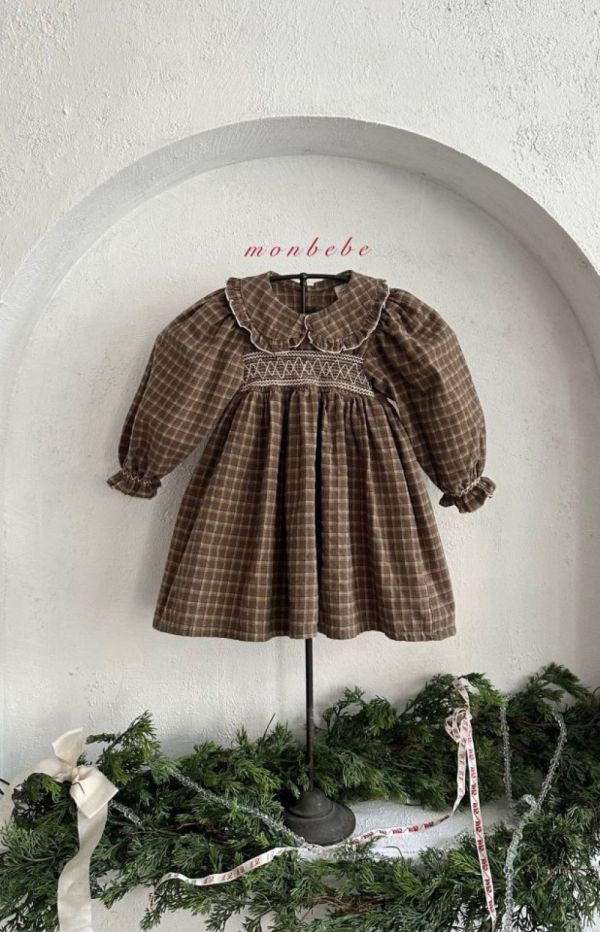 小童款 打褶繡花格紋洋裝 姊妹裝 