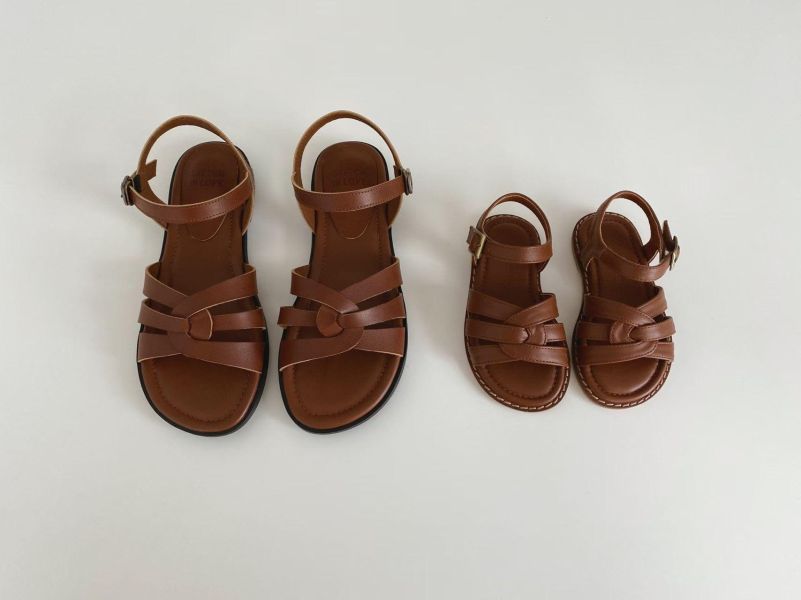 親子系列 交叉編織真皮質感涼鞋 親子鞋,正韓,韓國童鞋,韓國親子