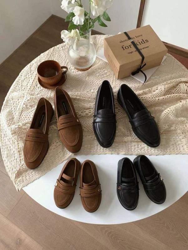 韓國親子鞋 熱門款牛皮金扣樂福鞋 