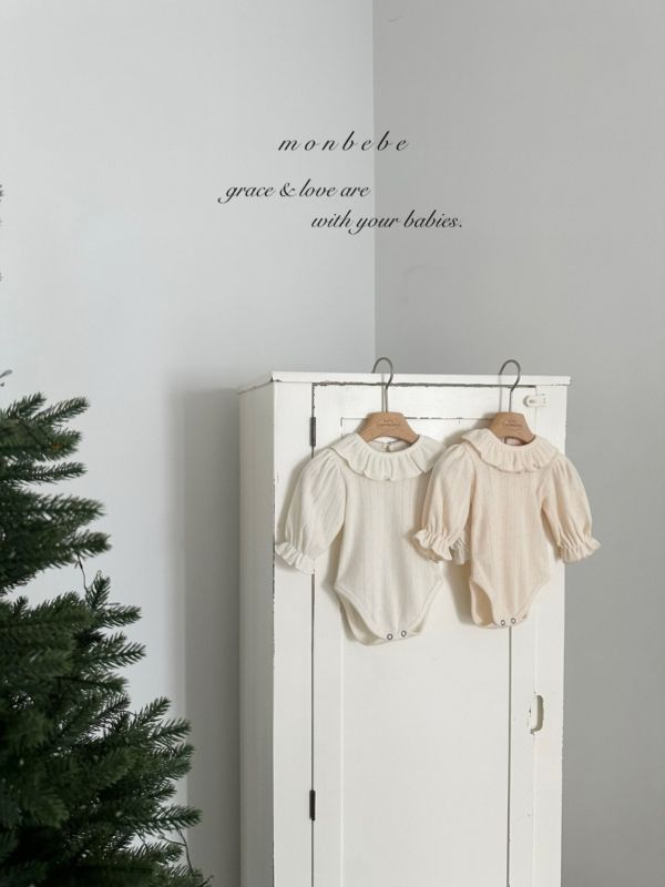 優雅荷葉領長袖純棉連身衣 Monbebe,monbebe Korea,laurababy