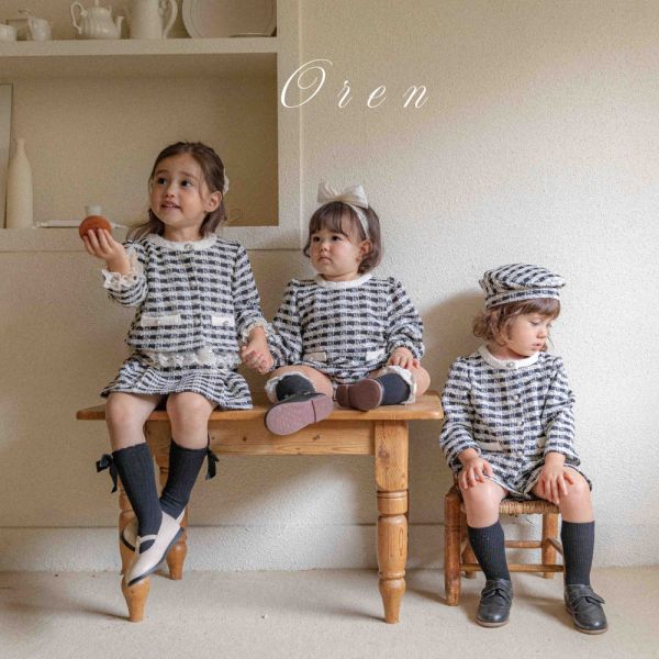 Bebe-毛呢格紋寶寶連身衣 髮飾另售 