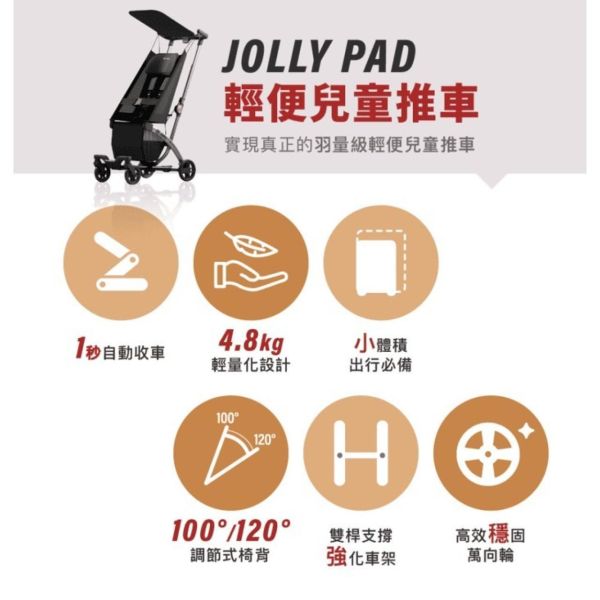 3/9止 JOLLY PAD輕便兒童推車-黑金 