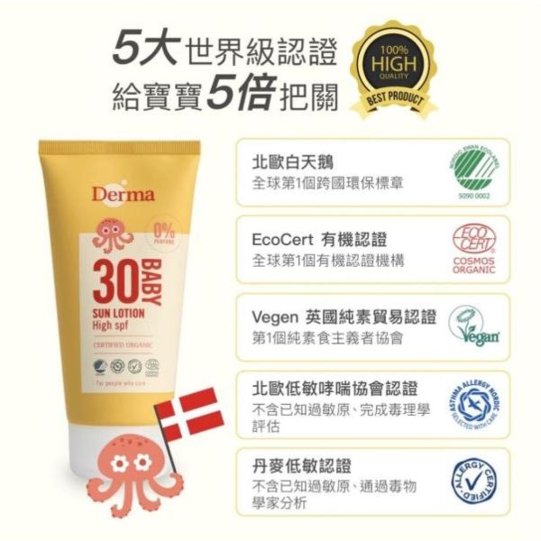 DERMA 有機寶寶防水物理防曬霜150ML 
