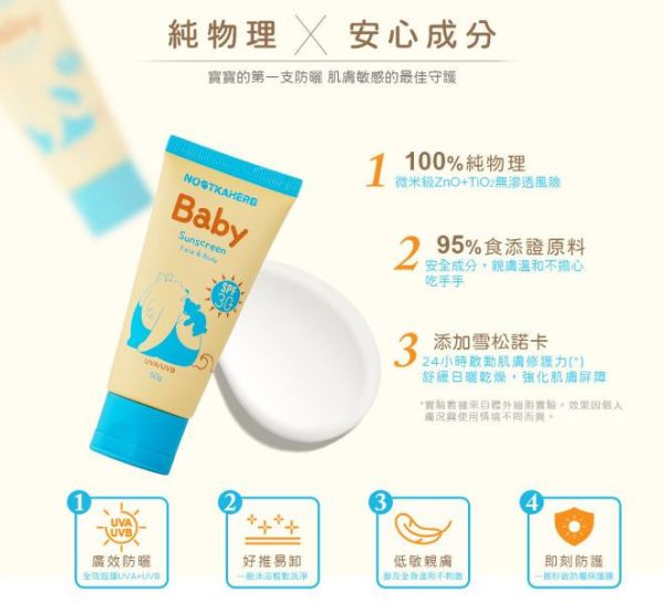 諾卡草本 嬰兒純物理防曬乳SPF30(0+) 
