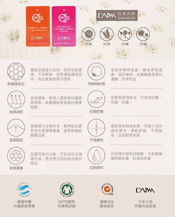 小獅王 有機棉乳膠舒眠枕 