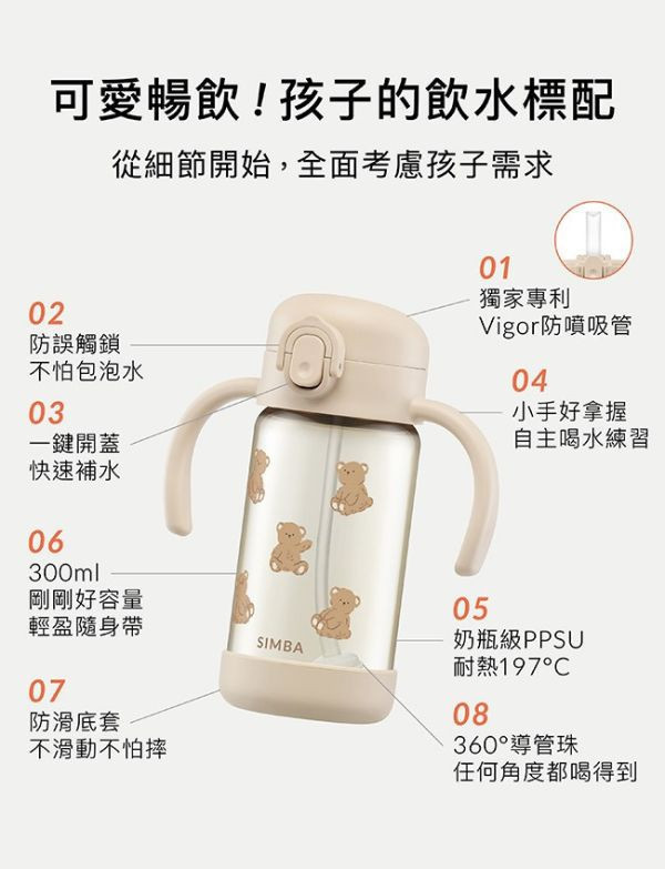小獅王 鉑金PPSU兒童吸管學習水杯300ml 