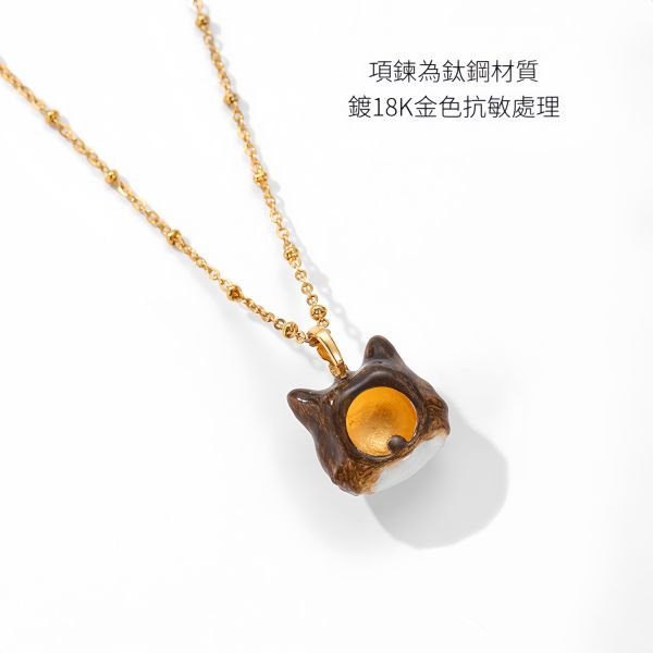 yuniqueBACKYARD咖啡虎斑貓貓彩繪琺瑯項鍊 