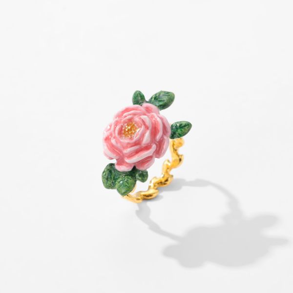 yuniqueBACKYARD粉色玫瑰花琺瑯戒指 
