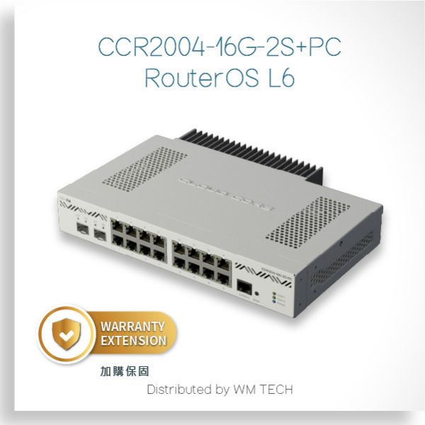 CCR2004-16G-2S+PC - MikroTik RoS Level 6路由器 CCR2004-16G-2S+PC,16埠Gigabit路由器,含10G SFP+路由器,四核心高效能路由器,靜音無風扇路由器,中小企業路由器推薦,機房專用路由器,高效能Router推薦,多WAN路由器,支援VLAN路由器,VPN路由器推薦,遠端管理Router,穩定耐用Router