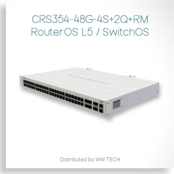 CRS354-48G-4S+2Q+RM - MikroTik 企業用系列交換器 (RouterOS L5, SWoS) MikroTik, CRS354-48G-4S+2Q+RM, 48埠交換器, 千兆交換器, SFP+交換器, QSFP+交換器, RouterOS, 高效能交換器, 網路設備