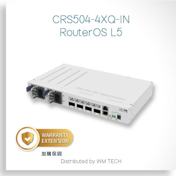 CRS504-4XQ-IN - MikroTik 機房用系列交換器 RouterOS L5 MikroTik, CRS504-4XQ-IN, 40Gbps交換器, QSFP+交換器, 光纖交換器, 機架式交換器, 高效能交換器, RouterOS, 網路設備