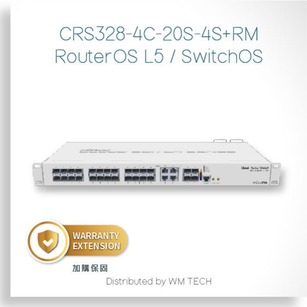 CRS328-4C-20S-4S+RM - MikroTik 機房用系列交換器 (RouterOS L5, SWoS) MikroTik, CRS328-4C-20S-4S+RM, 光纖交換器, SFP交換器, SFP+交換器, 機架型交換器, 網路設備, RouterOS, SwOS, 10G交換器, 企業網路建置, 高速光纖交換器
