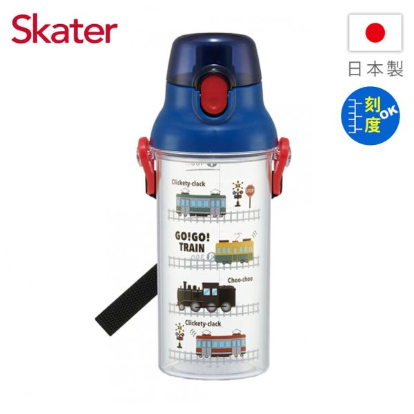 Skater 日本水壺 480ml 定量直飲水壺｜鐵道火車｜PSB5TR 透明吸管水壺,skater,superbo,水壺推薦,兒童水壺推薦,不鏽鋼水壺,保溫瓶,不鏽鋼保溫瓶,吸管水壺,直飲水壺,透明水壺,汪汪隊水壺