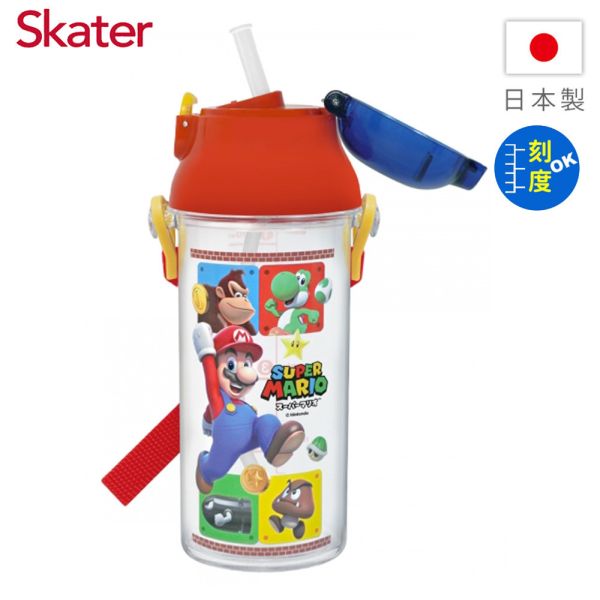 Skater 日本水壺 480ml 定量吸管水壺｜瑪利歐水壺｜PSB5TRCST 日本水壺,skater,superbo,水壺推薦,兒童水壺推薦,直飲水壺,兒童水壺,瑪利歐水壺,馬力歐水壺,任天堂水壺,瑪利歐吸管水壺,skater水壺,透明水壺