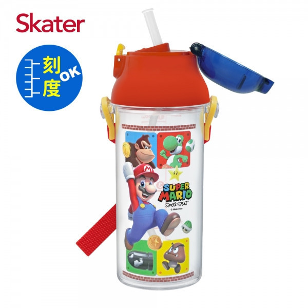 Skater 日本水壺 480ml 定量吸管水壺｜瑪利歐水壺｜PSB5TRCST 日本水壺,skater,superbo,水壺推薦,兒童水壺推薦,直飲水壺,兒童水壺,瑪利歐水壺,馬力歐水壺,任天堂水壺,瑪利歐吸管水壺,skater水壺,透明水壺