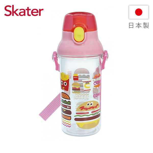 Skater 日本水壺 480ml 直飲透明水壺｜草莓漢堡｜PSB5TR 透明吸管水壺,skater,superbo,水壺推薦,兒童水壺推薦,不鏽鋼水壺,保溫瓶,不鏽鋼保溫瓶,吸管水壺,直飲水壺,透明水壺,汪汪隊水壺