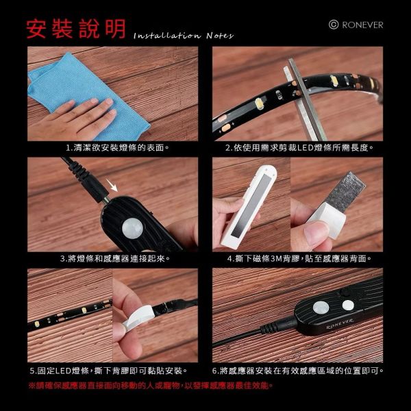 【RONEVER】 LED 人體感應燈條2M-充電款 
