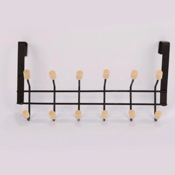 黑色不鏽鋼門上衣物掛架6掛鉤 