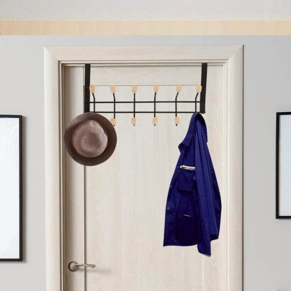 黑色不鏽鋼門上衣物掛架6掛鉤 