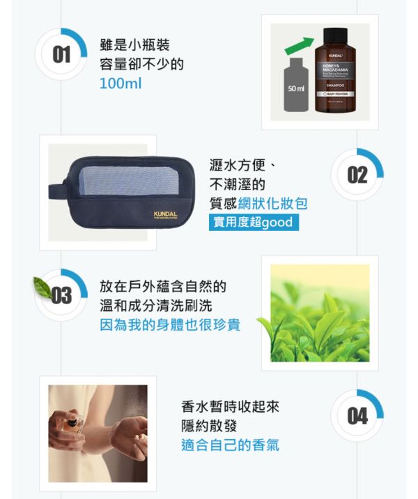 【韓國】KUNDAL 昆黛爾白麝香沐浴旅行5件組 
