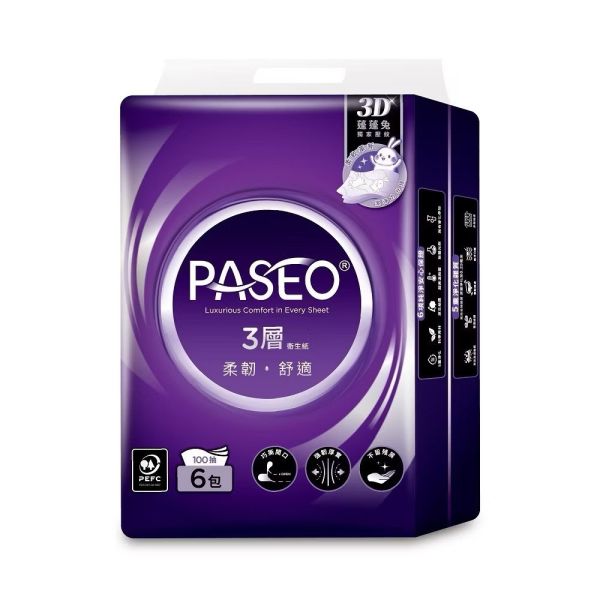 【限時優惠】PASEO 3層柔韌舒適抽取式衛生紙PEFC 100抽 