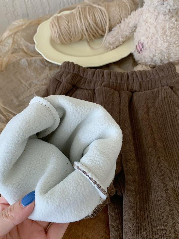 特色編織麻花坑條加絨直筒長褲 