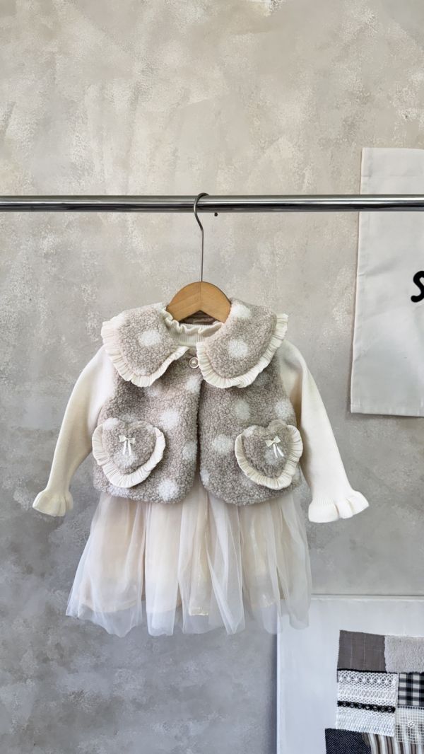 兩件套！愛心蝴蝶結背心坑條針織紗裙套裝 