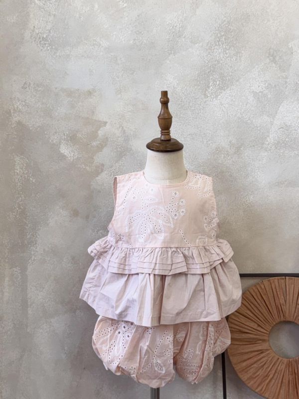 公主提花層次荷葉背心花苞褲套裝 