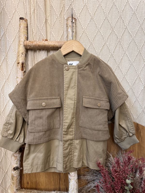 潮男必備異材質拼接燈芯絨拉鍊式外套110cm 