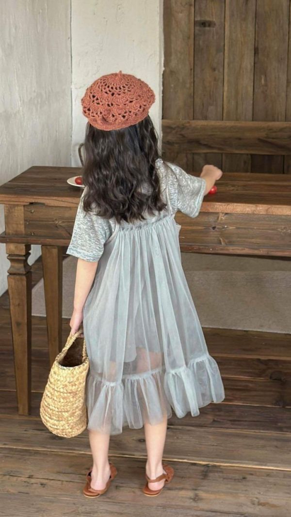 氣質灰網紗罩衫連身裙 