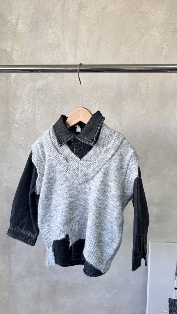 設計感疊搭假兩件針織套頭背心(版偏大) 