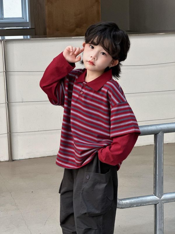 超時髦條紋假兩件薄款上衣 