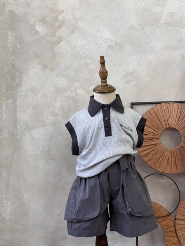 立領撞色滾邊坑條背心 